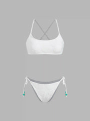 U-neckline Shell Texture Beaded Bracelet Tie Side Bikini Set