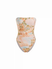 Square Neck Fruit & Landscape Graphic One-piece Swimsuit