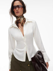 Satin Collar Long Sleeve Shirt