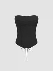Linen-blend Lace Up Corset Bandeau Top & Mid Rise Barrel-leg Trousers Set