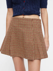 Wool-look Houndstooth Mid Rise Pleated Mini Skirt