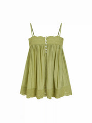 Pleated Button-Up Lace Trim Top