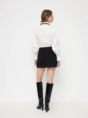 Tweed Mid Rise Bowknot Mini Skirt