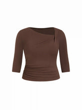 Asymmetrical Neck Ruched Middle Sleeve Tee Curve & Plus