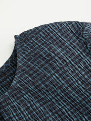 Cotton Plaid Bell Sleeve Shirred Mini Smock Dress