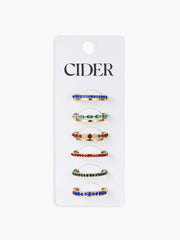 6PCS COLORFUL RHINESTONE STACKABLE RINGS SET