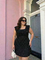 Polka Dot Square Neck Ruffled A-line Mini Dress Curve & Plus