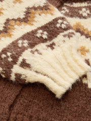 Knit Round Neckline Fair Isle Button Long Sleeve Cardigan