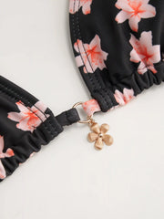 Halter Neckline Floral Knotted Tie Side Bikini Set