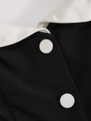 Color-Blocked Collar Tie Back Flared Mini Dress