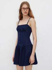 Denim Button Ruffle Mini Dress