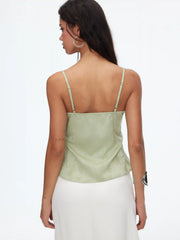 Silk Jacquard Sweetheart Neck Lace Trim Cami Blouse