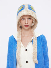 FLOWER PRINT LACE UP KNITTED HAT