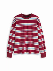 Cotton-blend Striped Round Neckline Long Sleeve Oversized Tee