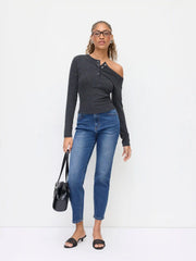 Stretch Cider Denim High Rise Cropped Tapered Jeans
