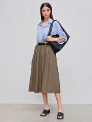 High Waist Solid Belted Maxi Skirt