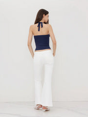 Knit Halter Neckline Rib Button Crop Top