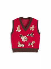 Knit Horse Graphic V-Neck Contrasting Binding Cropped Vest
