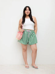 Mid Rise Stripe Knotted Shorts Curve & Plus