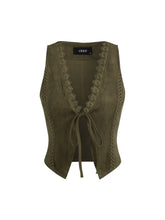 Suede V-Neck Lace Trim Waistcoat