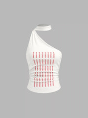 Asymmetrical Neckline AMOUR Graphic Top With Scarf