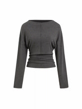 Boat Neck Batwing Sleeve Ruched Cinched Waist Top