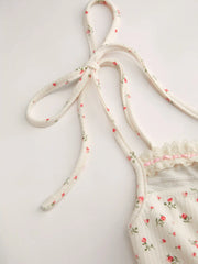 Floral Bowknot Lettuce Trim Mini Dress