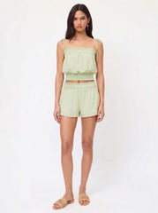 Textured Square Neckline Applique Shirred Ruffle Cami Blouse