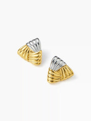 TRIANGLE BRAIDED 18K GOLD PLATED STAINLESS STEEL STUD EARRINGS