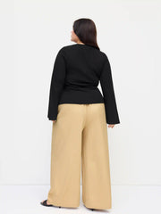 Cotton-blend Round Neckline Button Up Bell Sleeve Top Curve & Plus