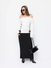 Cable Knit Asymmetrical Neck Bowknot Side Tie Top