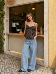Satin Bowknot Bubble Hem Cami Top