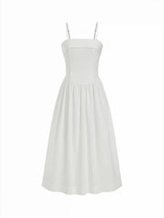 Cotton-blend Square Neck Flared Maxi Dresses