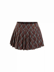 Wool-look Low Rise Tartan Pleated Mini Skirt