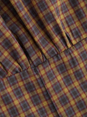 Cotton-blend Plaid Collar Lettuce Trim Layered Sleeve Shirt