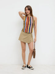 Mid Rise Wrap Belted Mini Skort