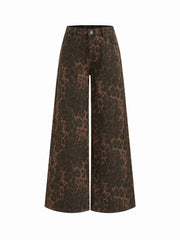 Denim Low Rise Leopard Wide Leg Jeans