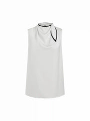 Satin High Neck Contrast Trim Sleeveless Blouse