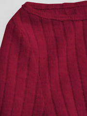 Brushed Fabric Boat Neck Long Sleeve Asymmetrical Hem Lettuce Trim Top