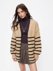 Knit V-neck Striped Oversized Cardigan