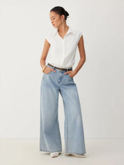 Cotton-blend Collar Sleeveless Shirt Bodysuit