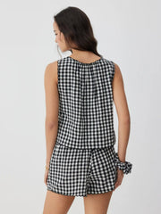 Cotton Gingham Tie Tank Top & Mid Rise Shorts Loungewear Set