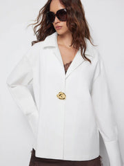 Cotton Collar Metal Detail Oversized Shirt