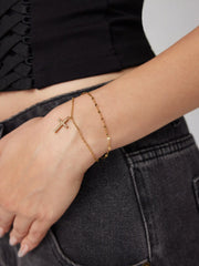 18K GOLD PLATED STAINLESS STEEL CROSS LAYERED BRACELET