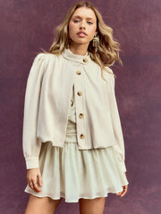 Stand Collar Ruched Ruffle Oversized Jacket