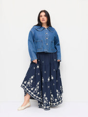 Washed Denim Peter Pan Collar Oversized Jacket Curve & Plus