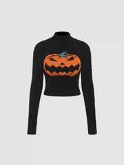 Lantern Pattern Knitted Long Sleeve Crop Top