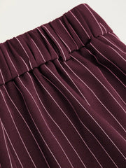 Mid Rise Stripe Pleated Wide Leg Trousers