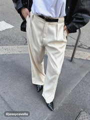Petite Mid Rise Solid Straight Leg Trousers With Belt