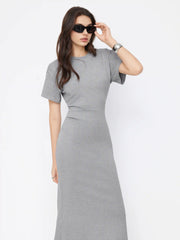 Round Neckline Batwing Sleeve Ruched Mermaid Maxi Dress